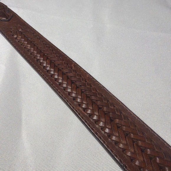 Solid Brass Buckle Woven Brown Leather Belt , size 32 - Picture 5 of 6